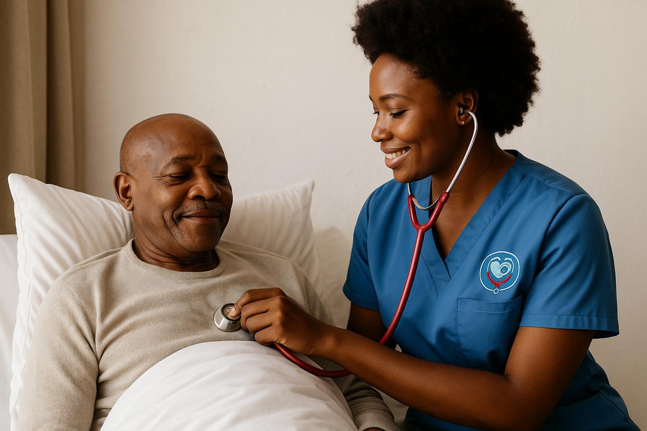 A nurse attending to a person receiving care